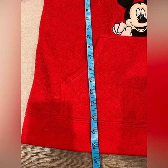 [M] DISNEY Fleeced Hoodie Mickey Mouse Pullover 1/4 Zip USA Cartoon Vintage Red - Picture 6 of 7